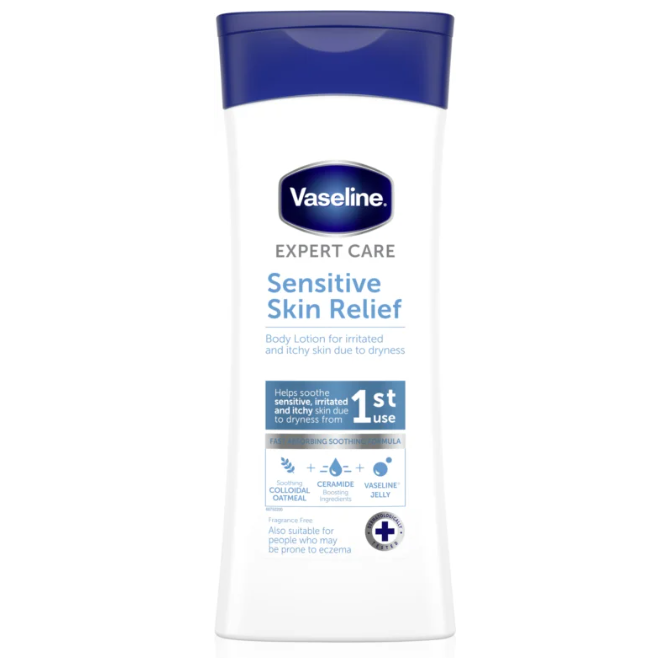 Lotiune de Corp, Vaseline, Sensitive Skin Relief, impotriva Iritatiilor si Mancarimilor Pielii, Calmeaza si Hidrateaza, 400ml