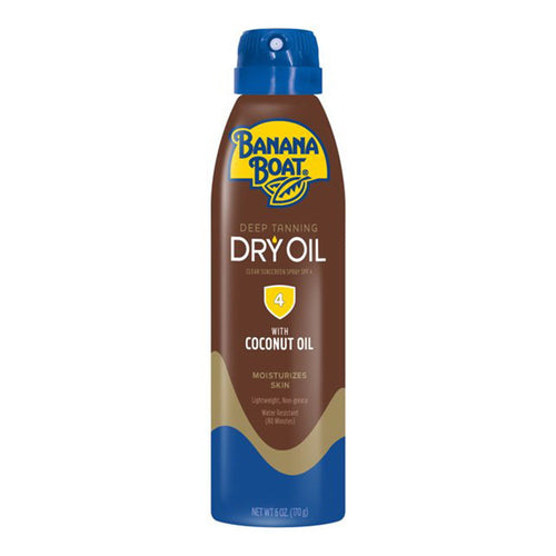 Ulei de bronzare spray, Banana Boat, Deep Tanning Dry Oil SPF 4 cu ulei de cocos, Bronzare intensă și hidratare, 170 g
