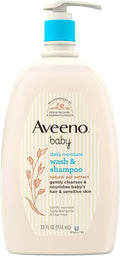 Gel & șampon, Aveeno Baby, Daily Moisture, Extract de ovăz, Hipoalergenic, Fără lacrimi, PH echilibrat, Sensitive, 975 ml