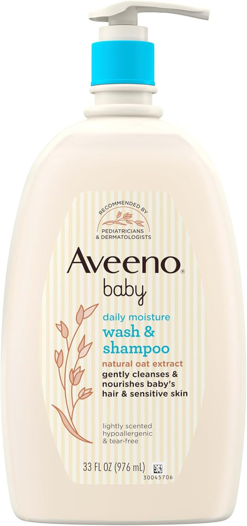 Gel & șampon, Aveeno Baby, Daily Moisture, Extract de ovăz, Hipoalergenic, Fără lacrimi, PH echilibrat, Sensitive, 975 ml