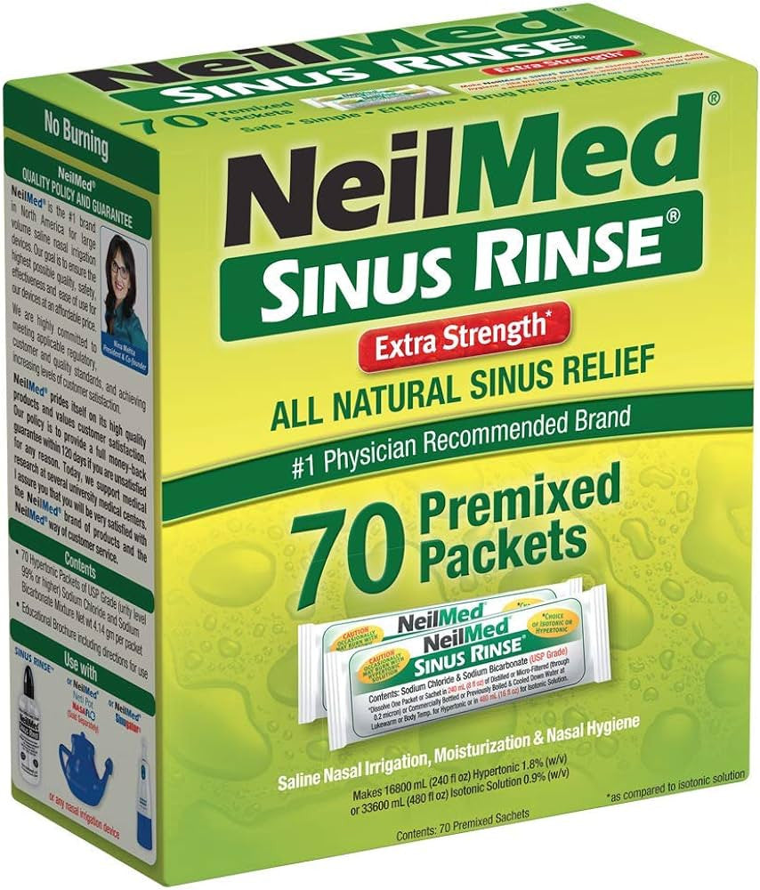 Plicuri saline extra-puternice pentru irigare nazală, NeilMed, Sinus Rinse Extra Strength, 70 bucăți