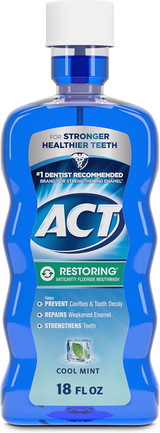 Apă de gură, ACT, Restoring, Întărește Smalțul, Fluor, Mentă Răcoritoare, 532 ml