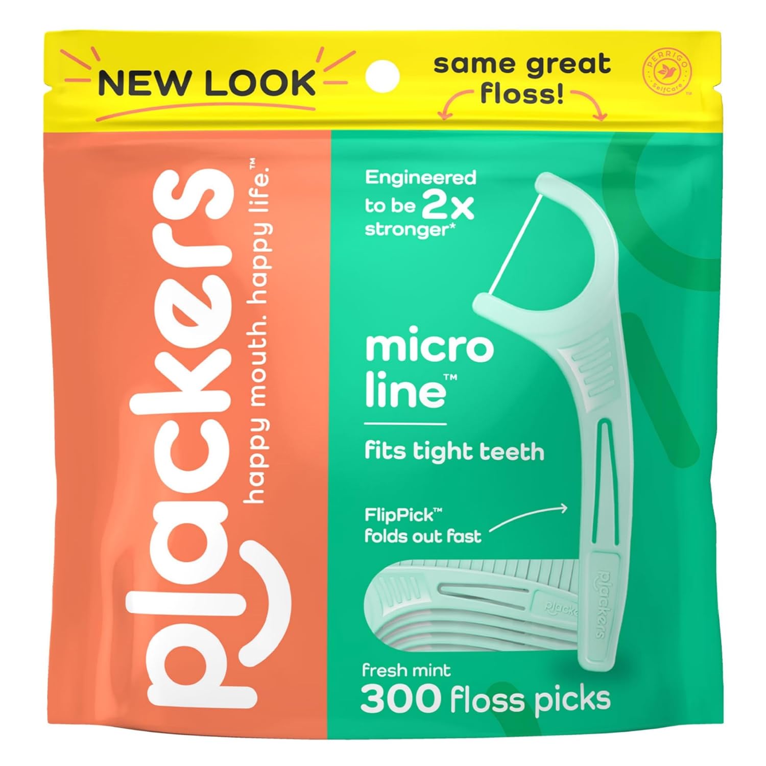 Ață dentară, Plackers, Micro Line, FlipPick rabatabil, Aromă mentă proaspătă, 300 bucăți