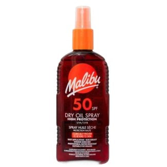 Spray protector solar, Malibu, Dry SPF 50, Ulei uscat, Protecție ridicată, Finish non-gras, 200 ml