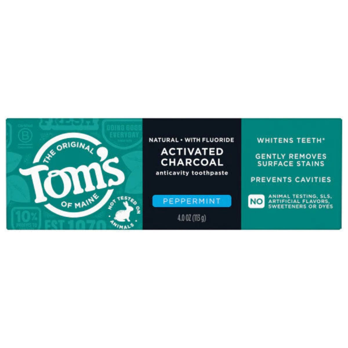 Pastă de dinți, Tom's of Maine, Activated Charcoal, Cu fluor, Mentă, Anti-pete, 113 g