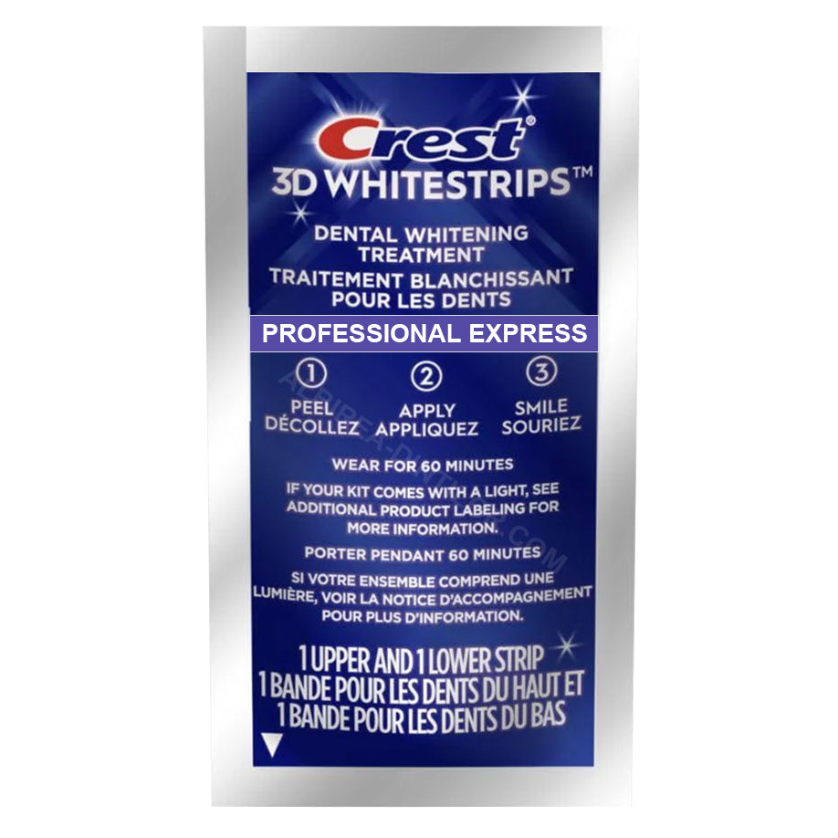 Benzi Albirea Dintilor, Crest, 3D White, Professional Express White, 14% Concentratie, Tratament 1 zi, 45 min, Nivel Albire 12, 1x plic