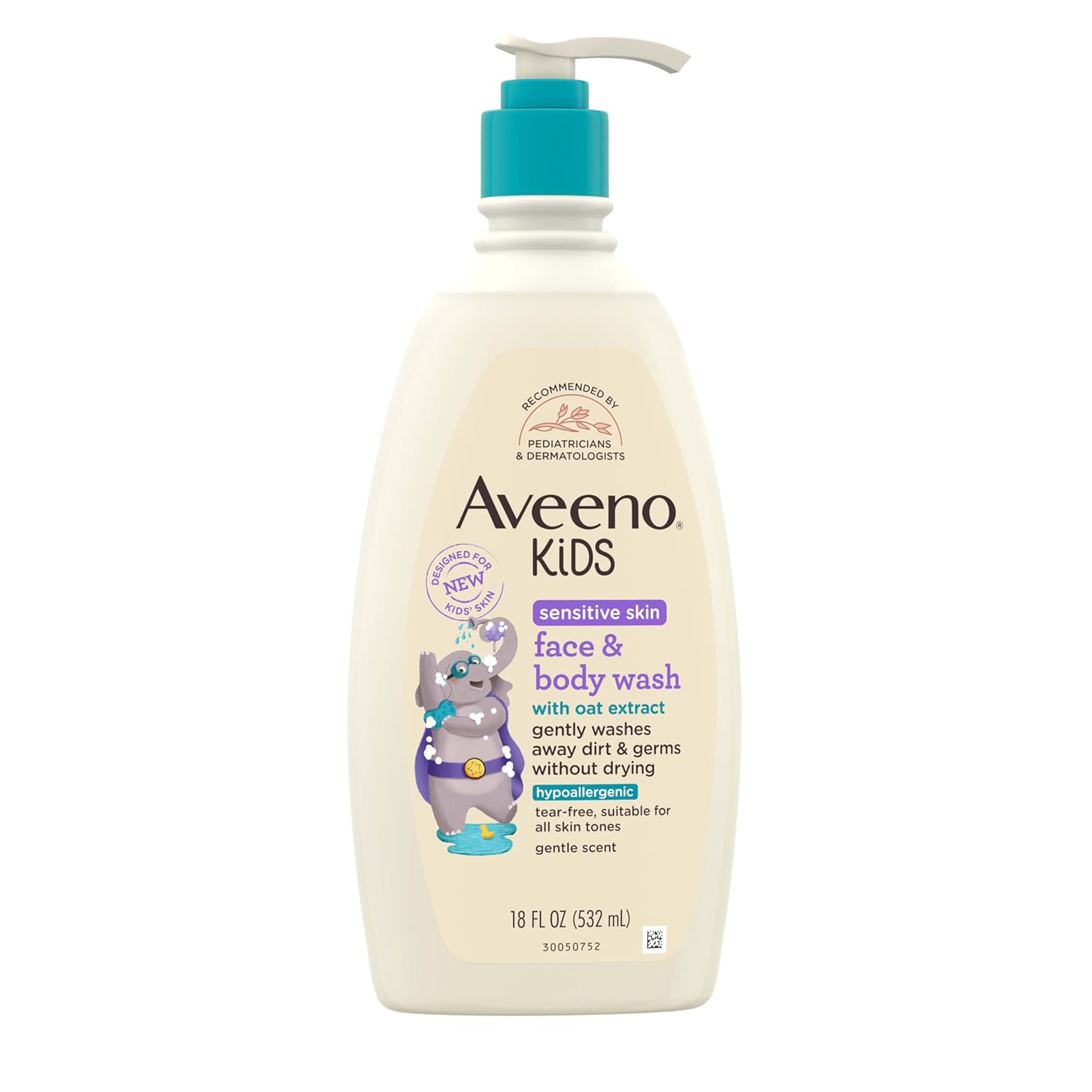 Gel de duș față & corp, Aveeno Kids, Extract de ovăz, Fără lacrimi, Non-deshidratant, 532 ml