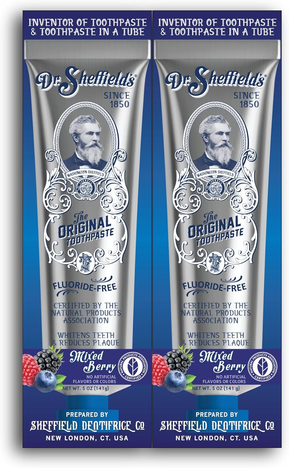 Pastă de dinți naturală, Dr. Sheffield's, Berry Mix, Fără fluor, Împrospătează respirația, Albire dinți, Reduce placa, 2 x 85 g