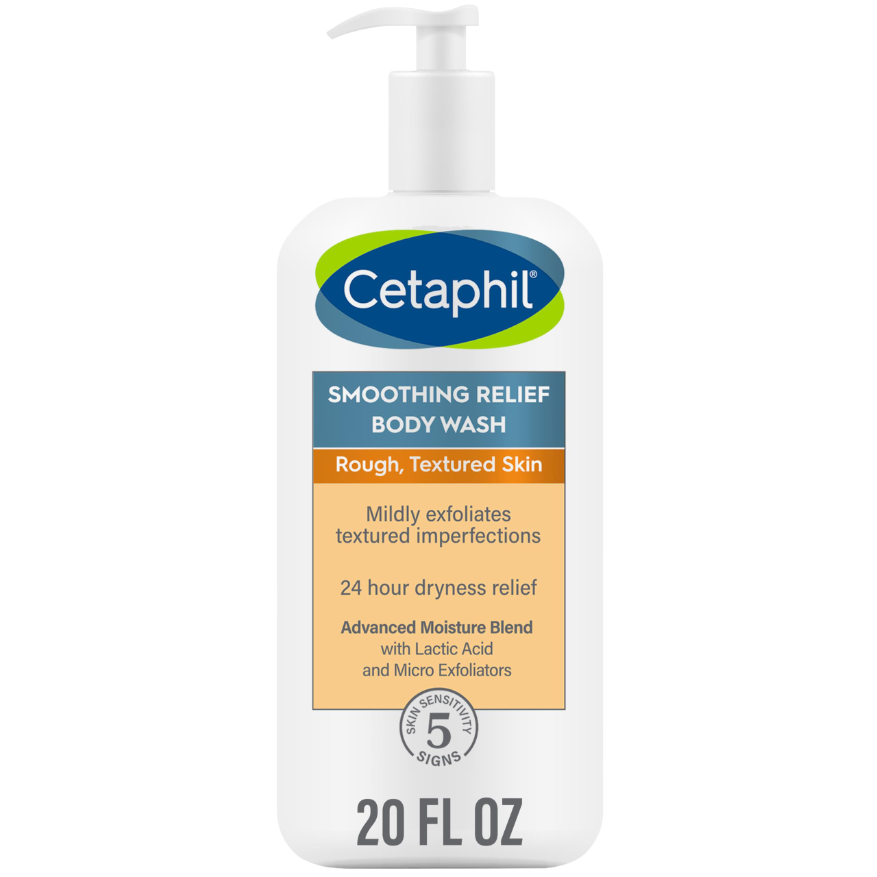 Gel de Curatare, Cetaphil, Smoothing Relief Exfoliating Body Wash, cu Efect Exfoliant, pentru Piele Sensibila, cu Acid Lactic si Micro-Exfolianti, fara Parfum, 591ml