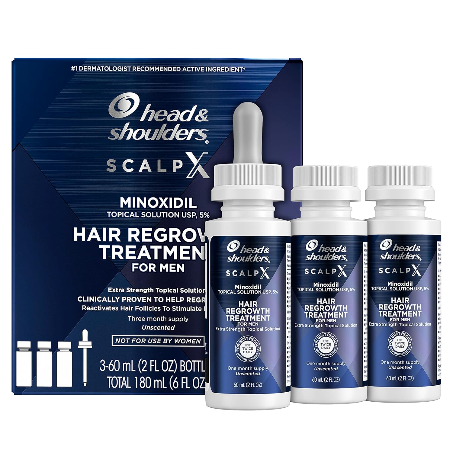 Set Solutie, Head & Shoulders, Scalp X, impotriva Caderii Parului, Minoxidil 5%, pentru Barbati, Tratament 3 Luni, 3x 60gr