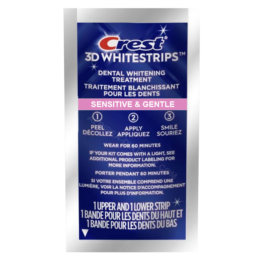 Benzi Albirea Dintilor, Crest, 3D White, Sensitive and Gentle, 8% Concentratie, Tratament 1 zi, 30 min, Nivel Albire 10, 1x plic