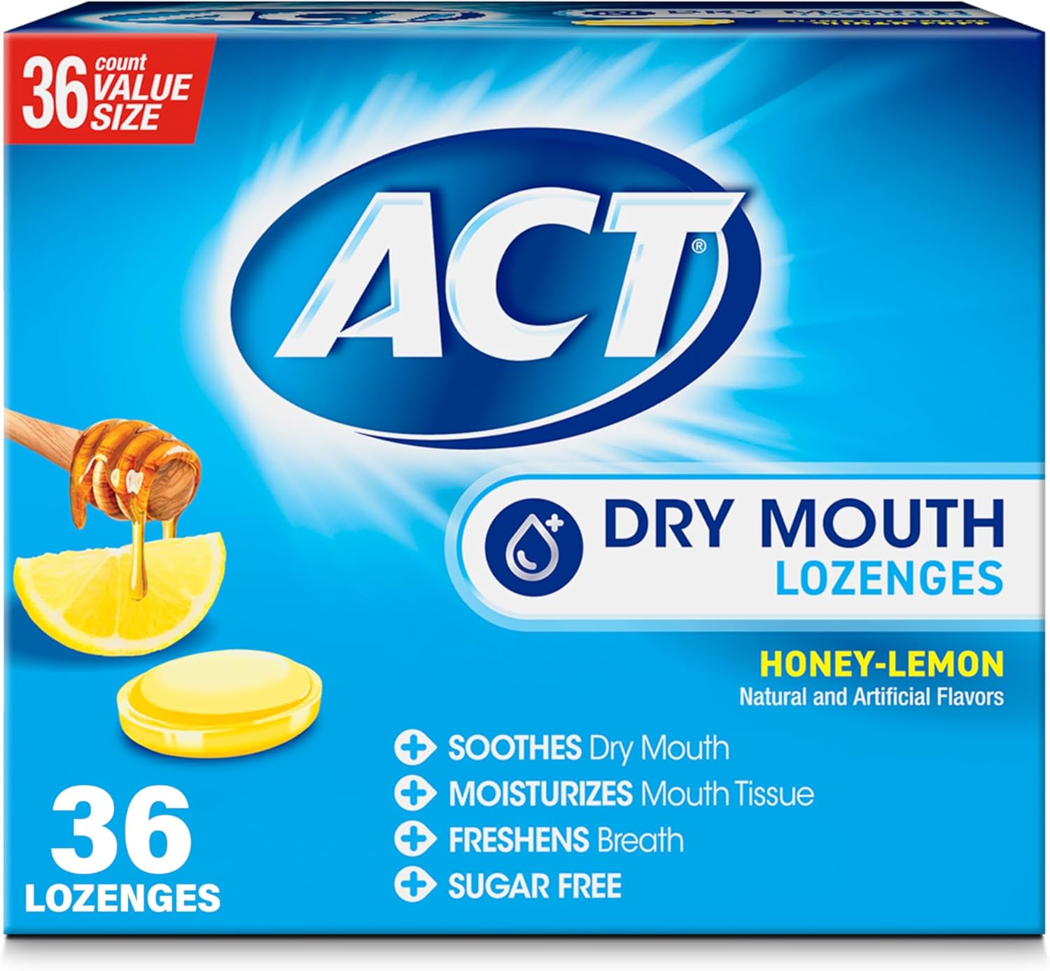 Pastile, ACT, Dry Mouth Lozenges, Hidratant, Cu xilitol, Fără zahăr, Confort, 36 buc