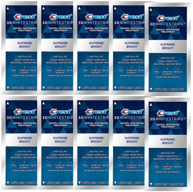 Set 10x Plicuri, Benzi Albirea Dintilor, Crest 3D Whitestrips, Supreme Bright, 14% Concentratie