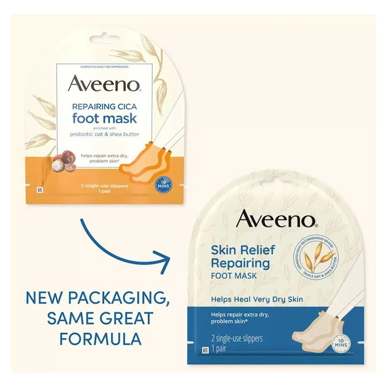 Mască picioare, Aveeno, Skin Relief, Hidratantă & reparatoare, Calmare, Piele netedă, 1 pereche