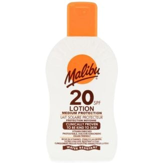 Loțiune protecție solară, Malibu, SPF 20, Protecție medie, Hidratare, Rezistentă la apă, 200 ml