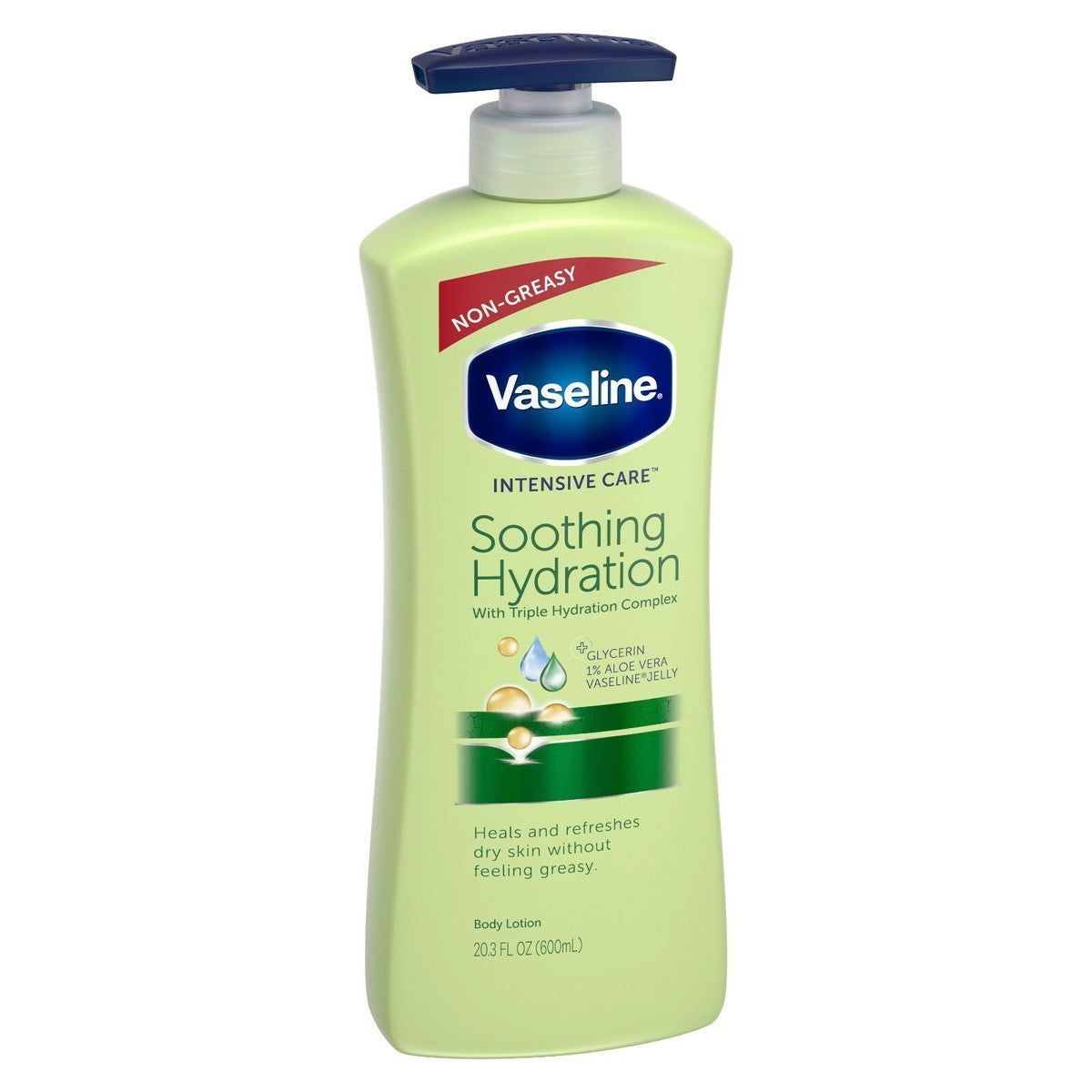 Loțiune de Corp, Vaseline, Intensive Care Soothing Hydration, Calmarea pielii, Hidratare fără efect gras, 600 ml