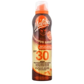 Spray ulei uscat, Malibu, Dry SPF 30, Protecție UV, Finish non-gras, Bronz uniform, 175 ml