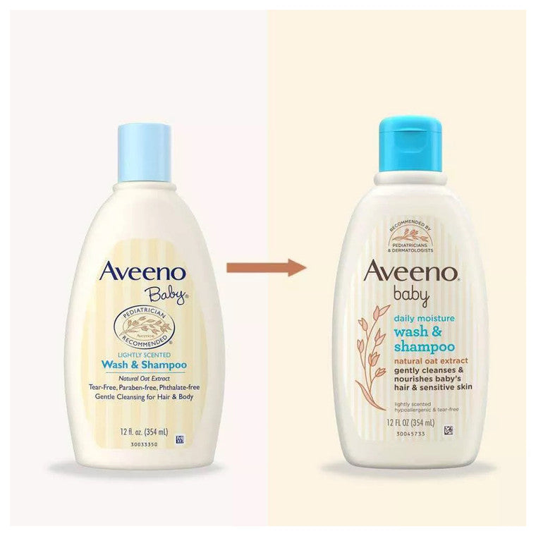 Gel de curățare & șampon, Aveeno Baby, Daily Moisture, Curățare gentilă, Nutriție păr & piele, 354 ml