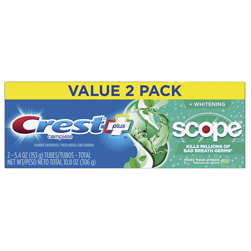 Set 2x Paste de Dinti, Crest, Complete Plus, Scope Outlast Whitening, pentru o Respiratie Proaspata si Albirea Dintilor, 2x 153gr