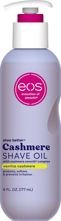 Ulei de ras, Eos, Cashmere Vanilla, Hidratant, Unt de shea & glicerină, Previnde iritațiile și arsurile de brici, Vegan, 177 ml