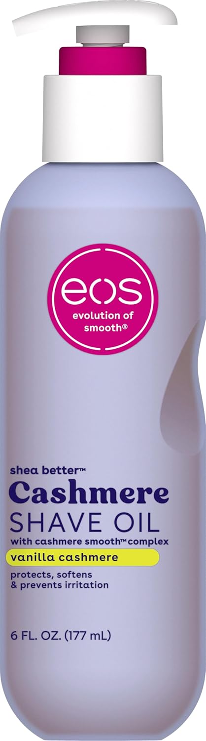 Ulei de ras, Eos, Cashmere Vanilla, Hidratant, Unt de shea & glicerină, Previnde iritațiile și arsurile de brici, Vegan, 177 ml