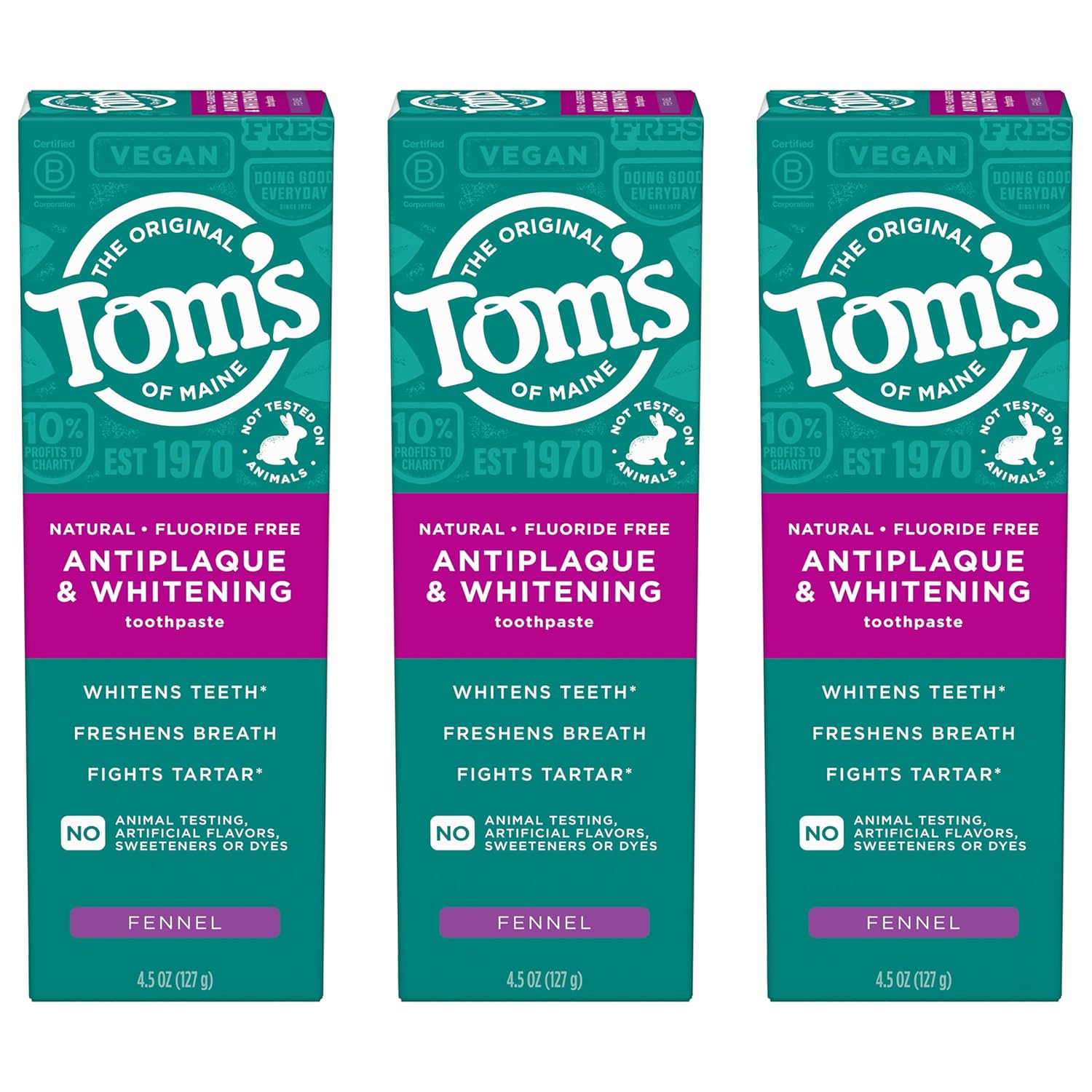 Pastă de Dinți, Tom's of Maine, Antiplaque Whitening, Fără Fluor, Fenicul, 127, 5 g