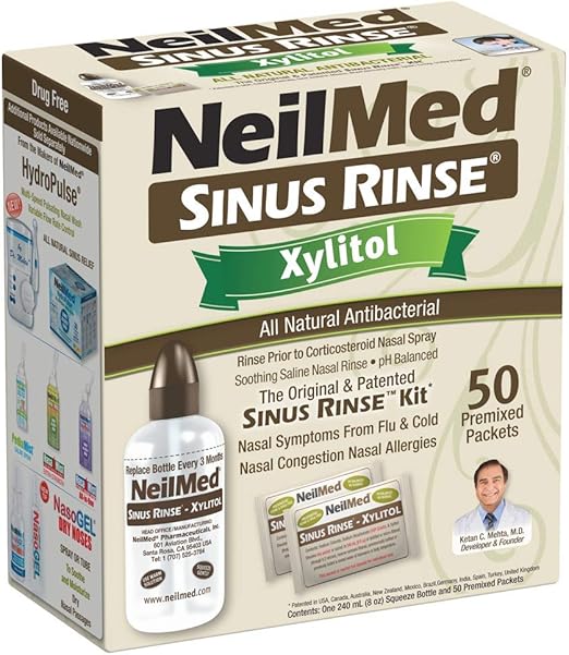 Kit irigare nazală cu xylitol, NeilMed, Sinus Rinse Xylitol, Cu plicuri saline