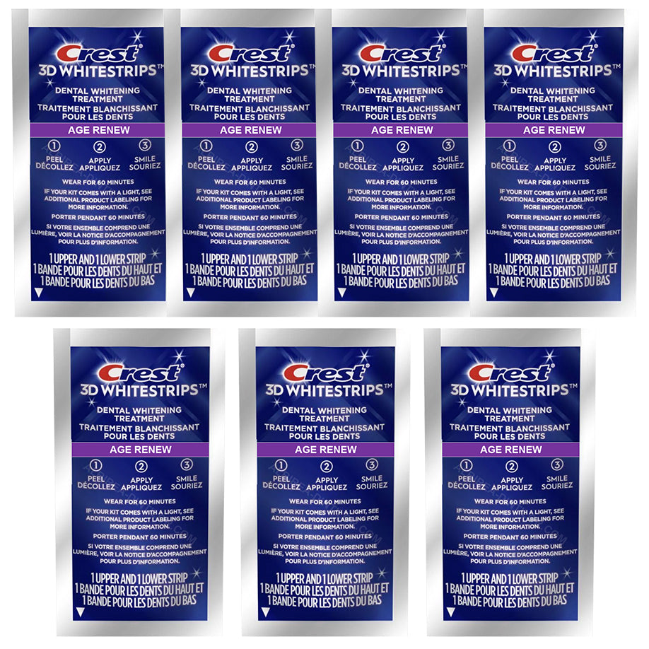 Set 7x Benzi Albirea Dintilor, Crest, 3D White, Age Renew, 14% Concentratie, Tratament 7 zile, 60 min, Nivel Albire 25