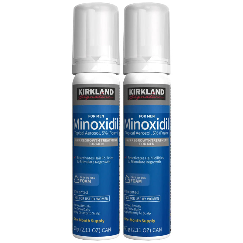Set Spuma, Kirkland, Minoxidil 5%, pentru Stimularea Cresterii Parului si a Barbii, 2x 60ml