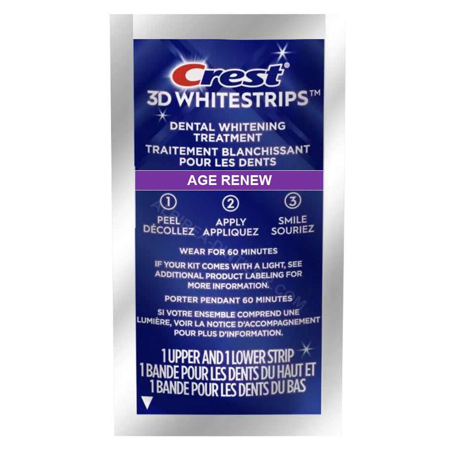 Benzi Albirea Dintilor, Crest, 3D White, Age Renew, 14% Concentratie, Tratament 1 zi, 60 min, Nivel Albire 25, 1x plic