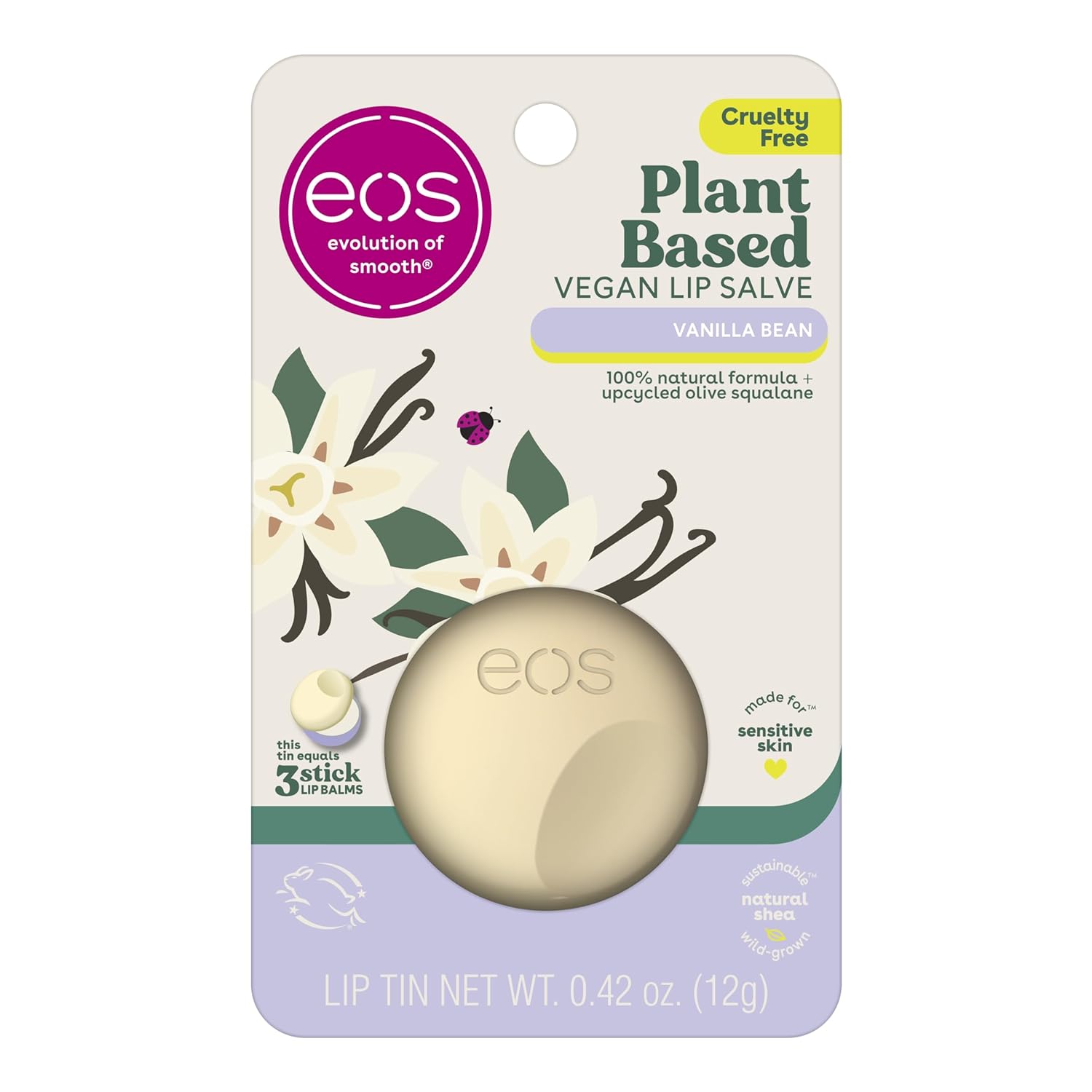 Balsam de buze, Eos, Vegan Salve, Unt de cacao & ulei de măsline reciclat, Fără cruzime, 12 g
