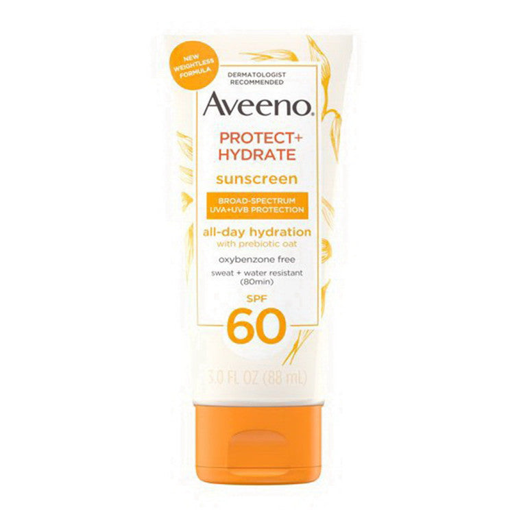 Loțiune corp, Aveeno, Protect & Hydrate, SPF 60, Protecție UVA/UVB, Hidratare lejeră, Pentru piele expusă, 88 ml