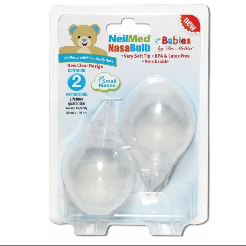Set 2x Aspiratoare Nazale pentru Bebelusi, NeilMed, din Silicon Moale, Desfunda si Curata Caile Respiratorii, fara BPA sau Latex, Transparent