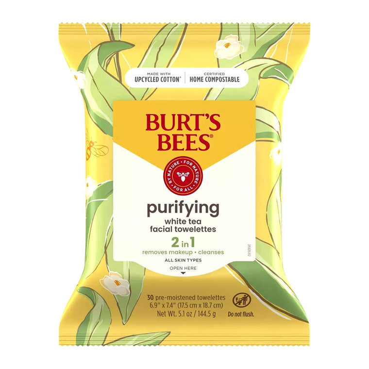 Șervețele demachiante, Burt's Bees, 2-în-1, Ceai alb purificator, Curățare, Ten proaspăt, 30 bucăți