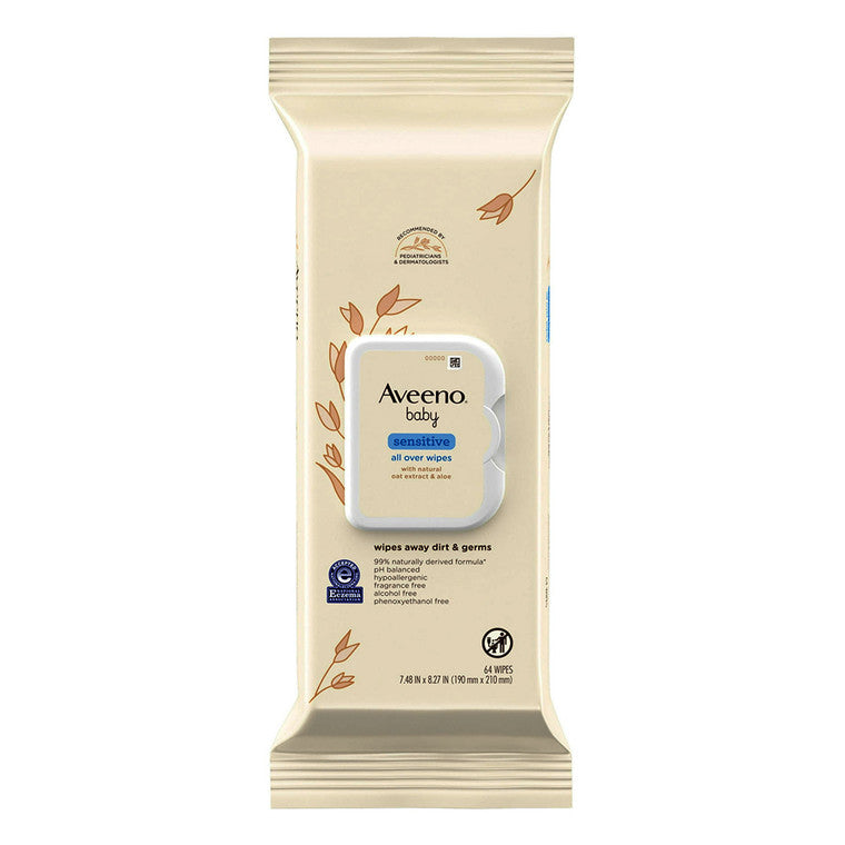 Șervețele umede, Aveeno Baby, Aloe + extract de ovăz, Curățare delicată, 64 bucăți