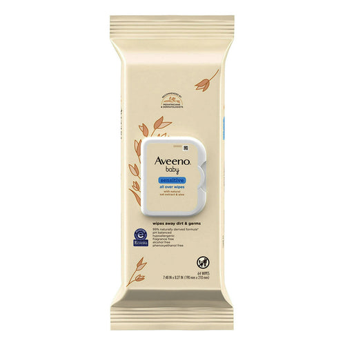 Șervețele umede, Aveeno Baby, Aloe + extract de ovăz, Curățare delicată, 64 bucăți