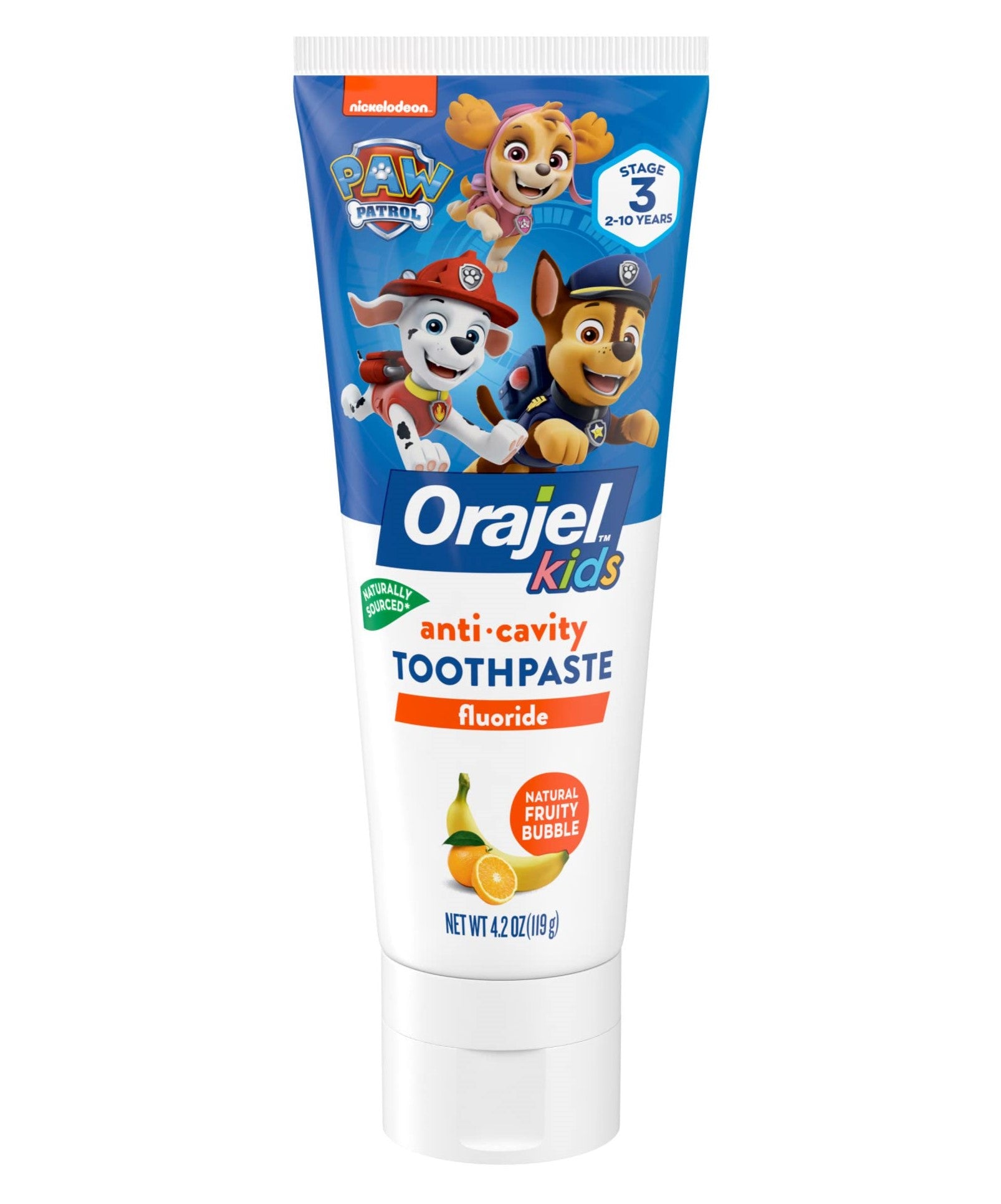 Pasta de Dinti, Orajel, Paw Patrol, Protectie impotriva Cariilor, Varsta 2-10 Ani, Aroma Fructe si Bubble Gum, 119gr