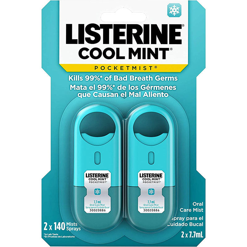 Set Spray Bucal, Listerine, Pocket Mist, impotriva Halitozei si Respiratiei Urat Mirositoare, 280 Pulverizari, 2x 7.7ml