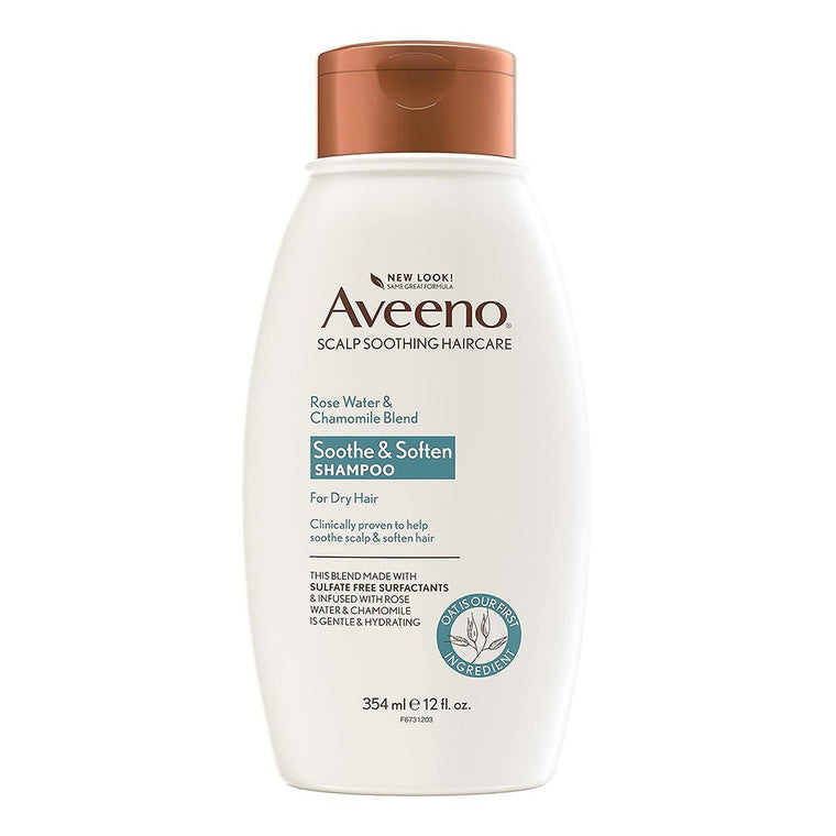 Șampon, Aveeno, Rosewater & Chamomile Blend, Calmare & înmuiere, Pentru păr uscat, 354 ml