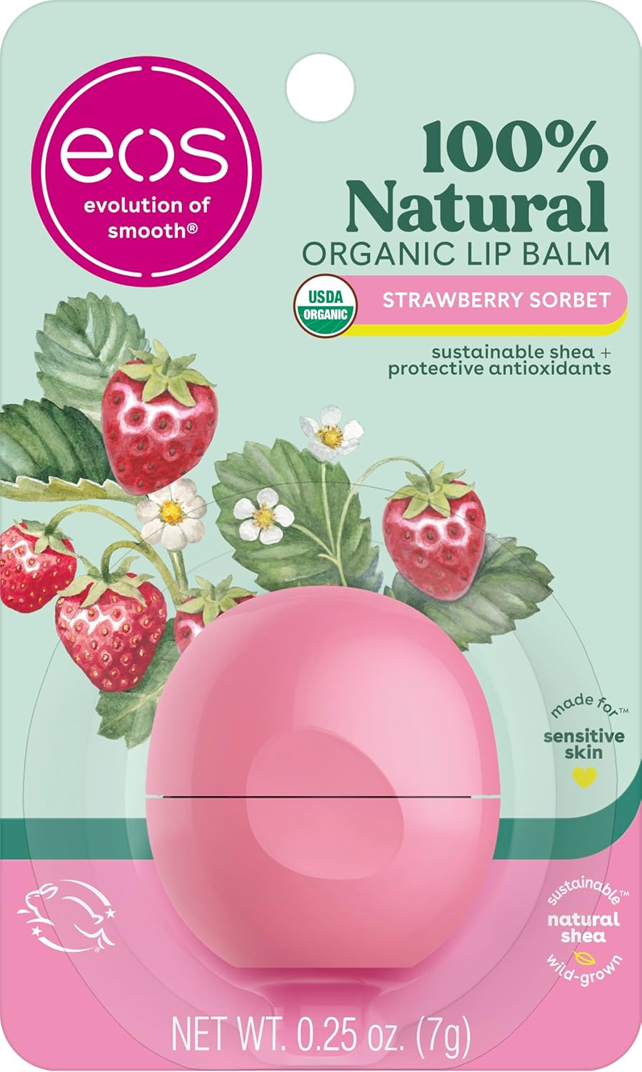 Balsam de buze, Eos, Sorbet de căpșuni, Vegan, 100% natural, Squalan de măsline, 12 g