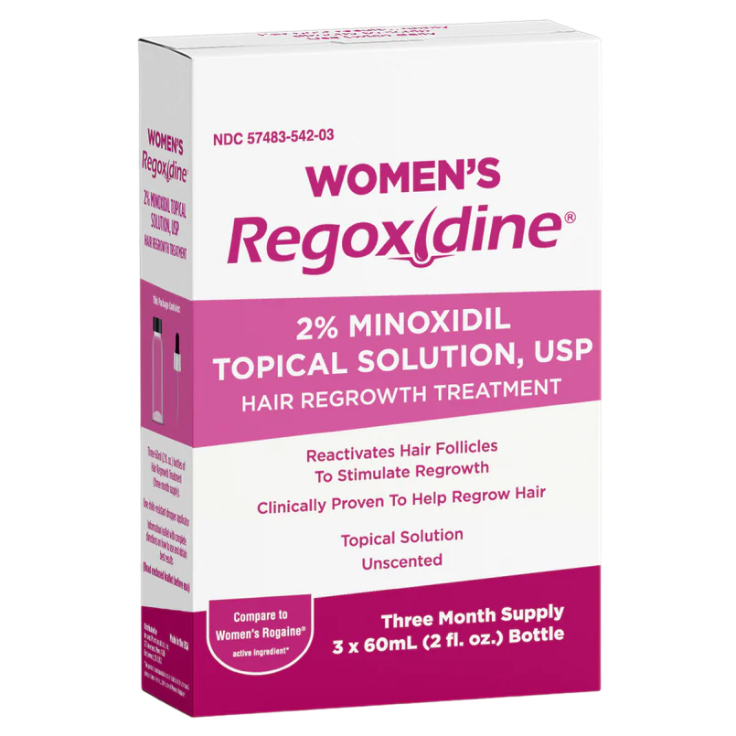 Set Tratament pentru Par, Regoxidine, Minoxidil 2%, Sustine Regenerarea si Cresterea Parului, pentru Femei, 3x 60 ml