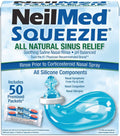 Set Irigator Nazal si Solutie Salina, NeilMed, Squeeze, Forma Compacta, pentru Curatare Sinusuri si Decongestie Nazala, Capacitate 240ml, 50 plicuri x 2.4gr
