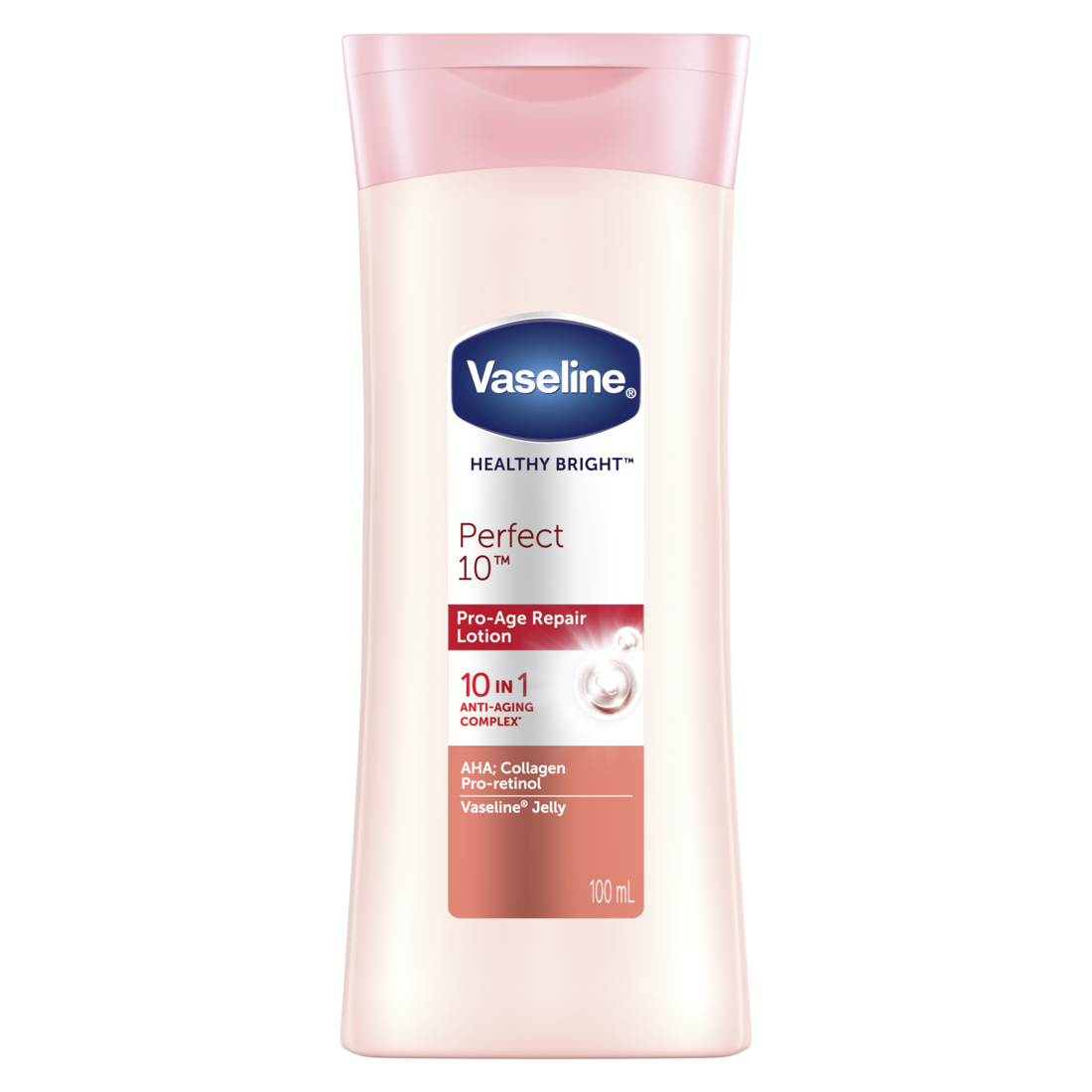 Lotiune de Corp, Vaseline, Healthy Bright, Perfect 10, Pro-Age Repair, cu AHA, Collagen si Pro-Retinol, Hidrateaza si Previne Imbatranirea Pielii, 100ml