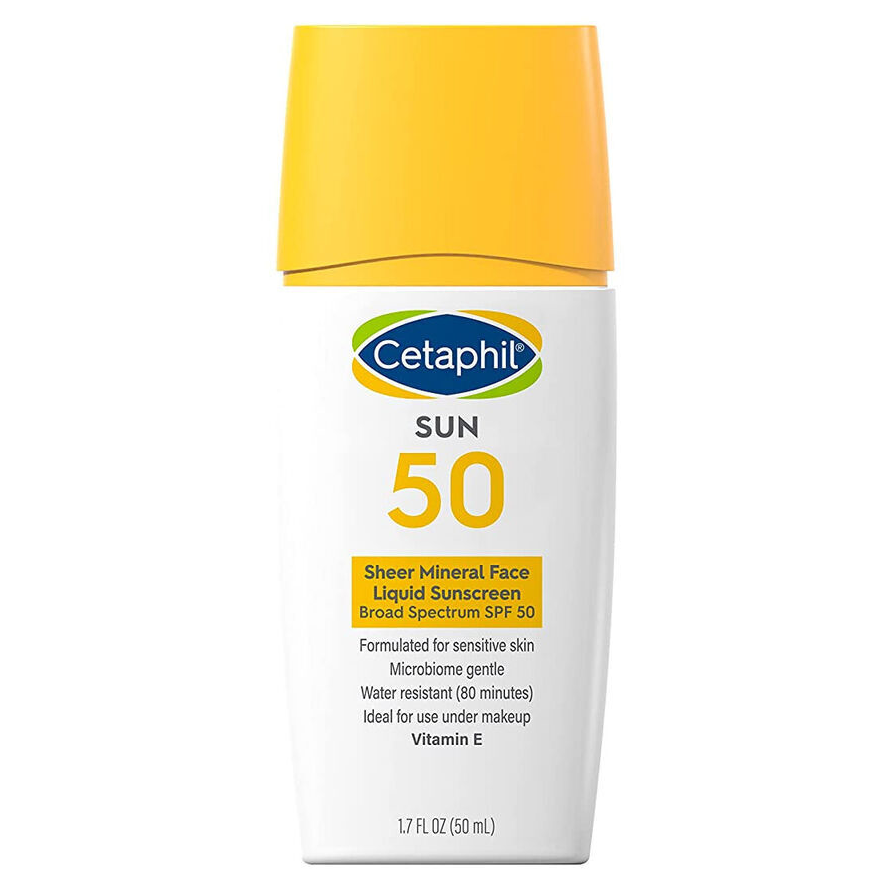 Crema Protectie Solara Fata, Cetaphil, Sheer Mineral Face Liquid Sunscreen, pentru Piele Sensibila, cu Oxid de Zinc, impotriva UVA si UVB, SPF 50, 50ml