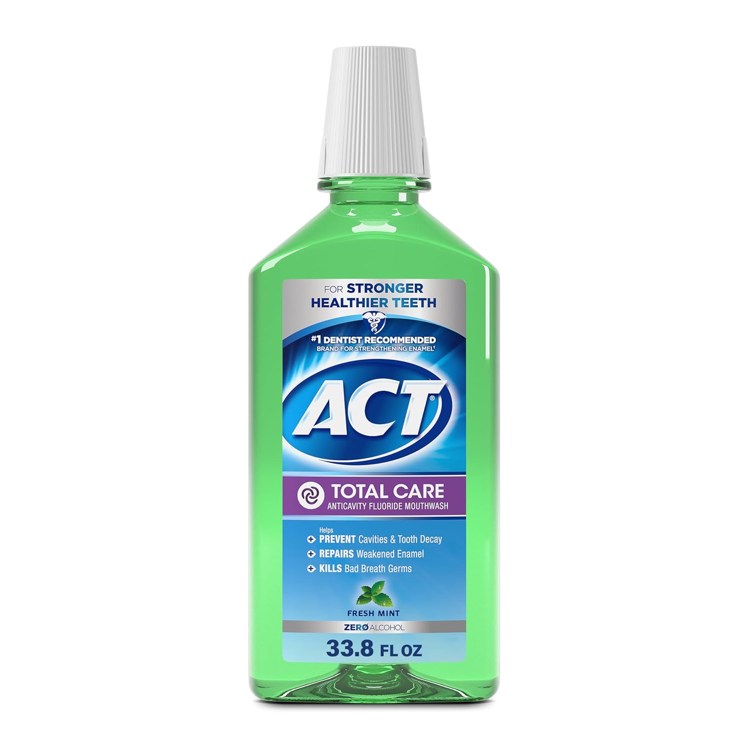 Apă de gură, ACT, Total Care Zero, Anti-carii, Fluor, Fără alcool, Respirație proaspătă, 1 L