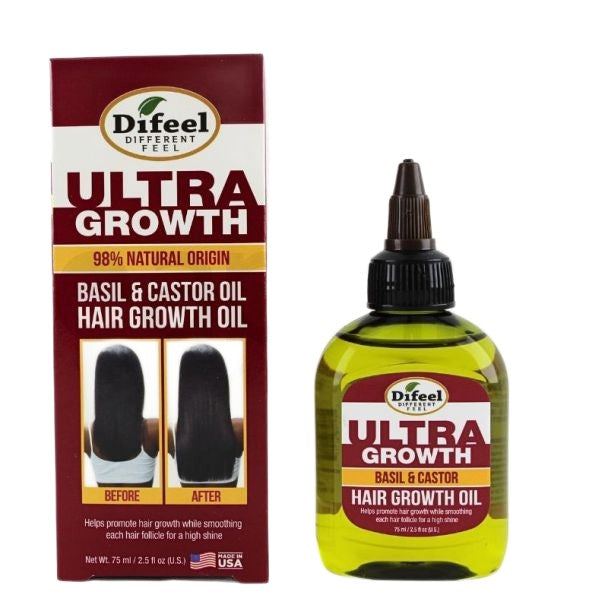 Ulei Creștere Păr, Difeel, Ultra Growth Busuioc & Ricin, Creștere, Fortifiant, Îngrijire Rădăcini, 75 ml
