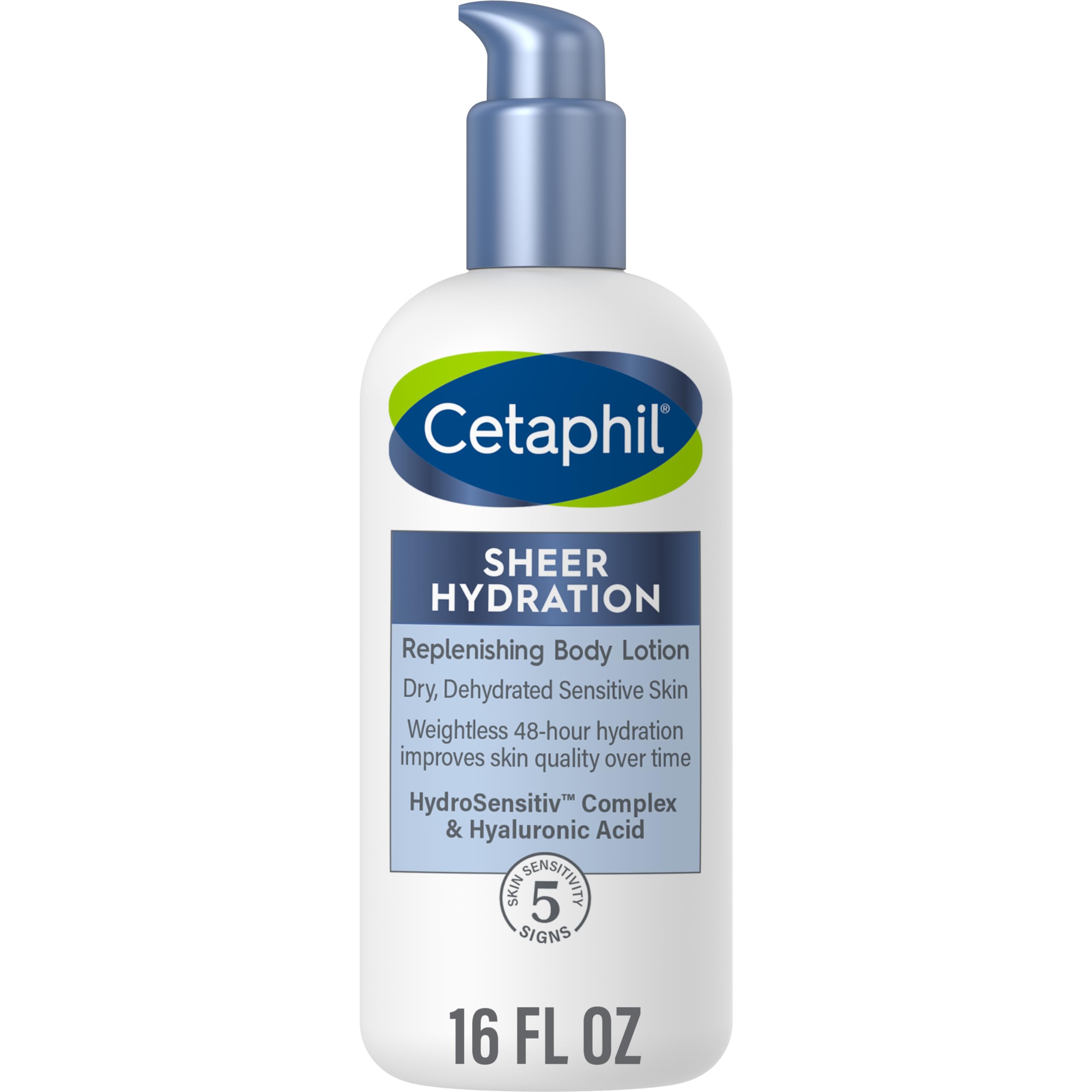 Lotiune de Corp, Cetaphil, Sheer Hydration, pentru Pielea Uscata, Deshidratata si Sensibila, Hidratare 48h, cu Acid Hialuronic, fara Parfum si Parabeni, 473ml