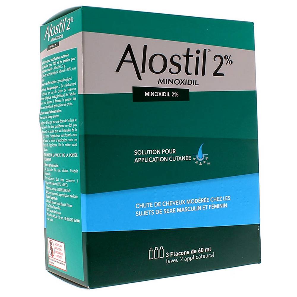 Solutie Cresterea Parului, Johnson & Johnson, Alostil, Minoxidil 2%, Pipeta Inclusa, 3x 60ml