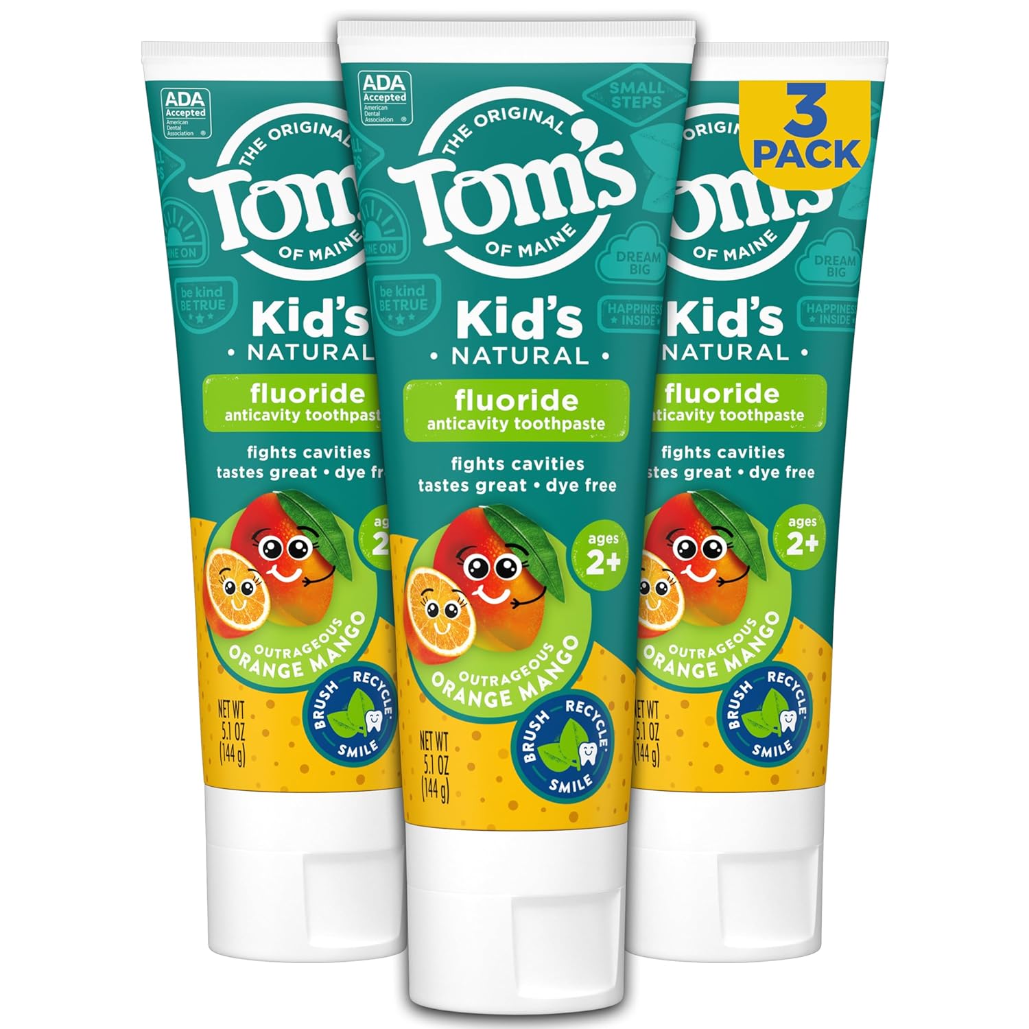 Pastă de dinți pentru copii, Tom's of Maine, Fluor, Portocală Mango, Aprobat ADA, 145g