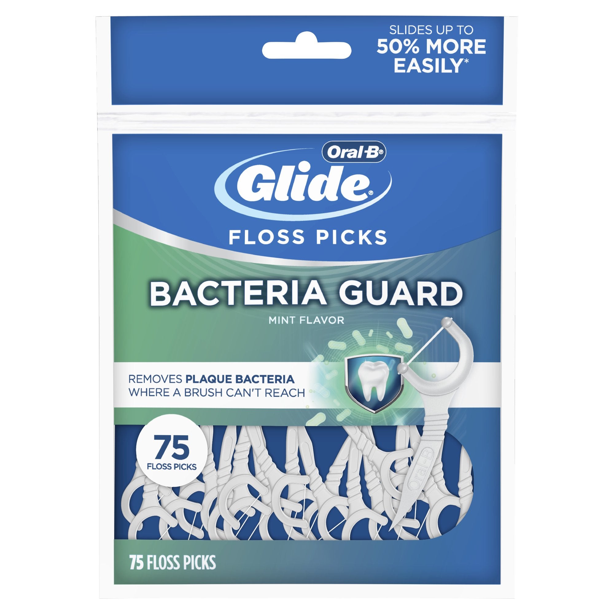 Set Ata Dentara, Crest, Oral-B, Glide, Bacteria Guard, Tip Scobitoare, Cerata cu Alunecare Usoara, Fibra Rezistenta, 75 buc